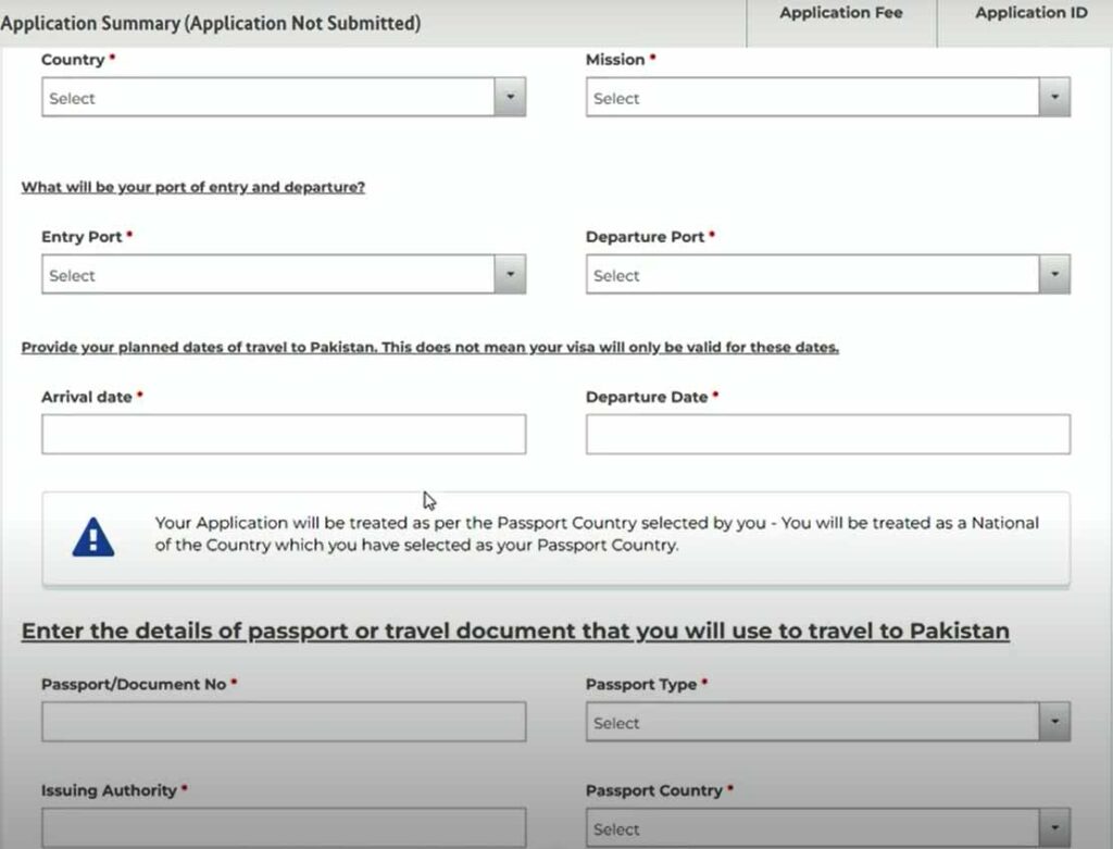 điền đơn đăng ký xin visa công tác pakistan online