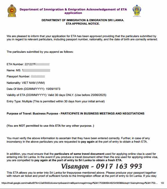 hồ sơ xin visa eta sri lanka hôi nghị hội thảo