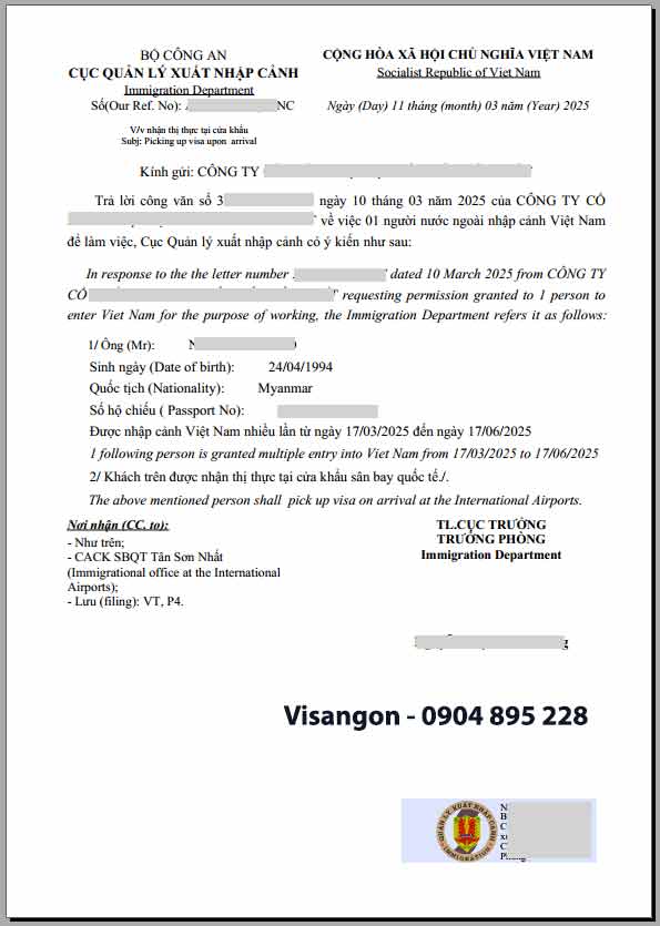 bảo lãnh xin công văn nhập cảnh cho người nước ngoài tại tphcm