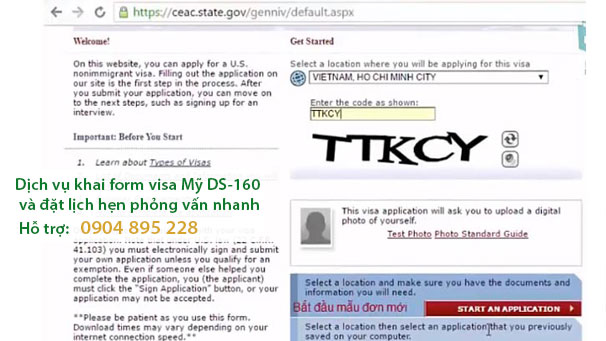 dịch vụ khai form visa mỹ ds-160 và đặt hẹn phỏng vấn nhanh lịch  