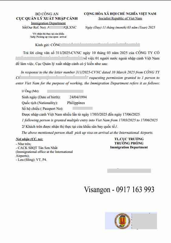 vía làm việc việt nam cho người philippines