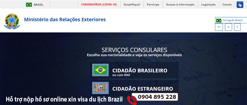 nộp hồ sơ online xin visa du lịch brazil