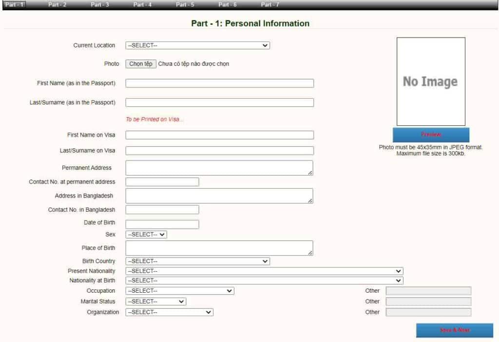 form đăng ký xin visa bangladesh công tác