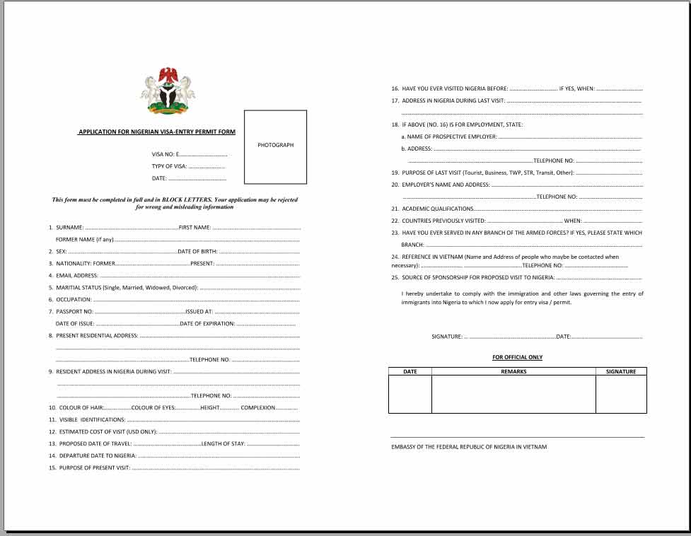 thủ tục xin visa nigeria du lịch công tác thăm thân