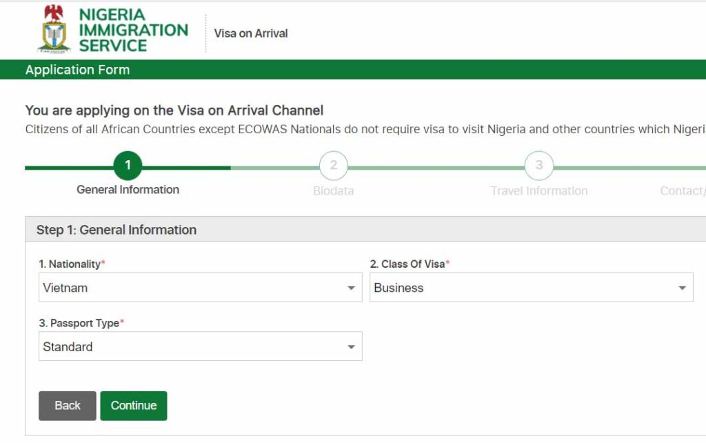 điền đơn đăng ký nigeria application form