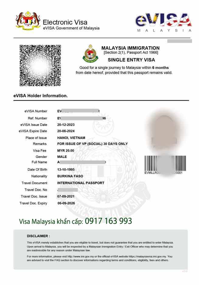  thủ tục xin visa malaysia gấp khẩn cấp 