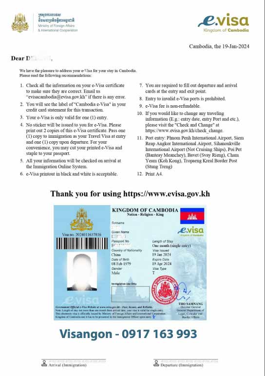 thẻ lao động campuchia hết hạn sang lại cần xin visa e không